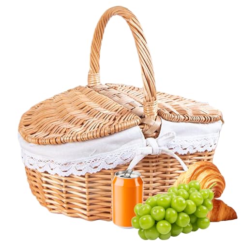 Miyanvuo Niedlicher Picknickkorb mit Einzelgriff - Leeres Handgeflochtenes Körbchen - Große Aufbewahrungsbox Für Outdooraktivitäten Camping Lunchpicknick Gartenparty Schulfest Miyanvuo Niedlicher Picknickkorb mit Einzelgriff - Leeres Handgeflochtenes Körbchen - Große Aufbewahrungsbox Für Outdooraktivitäten Camping Lunchpicknick Gartenparty Schulfest von Miyanvuo