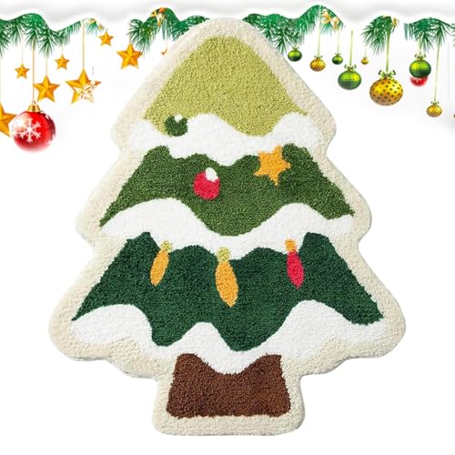 Miyanvuo Weihnachtsbaum Badezimmerteppich,61x81 cm Weihnachtsbaum Wäschematte | Saugfähiger Bodenbelag Für Schlafzimmer Waschküche Essbereich Terrasse,Küche Flur Eingangsbereich Dusche von Miyanvuo