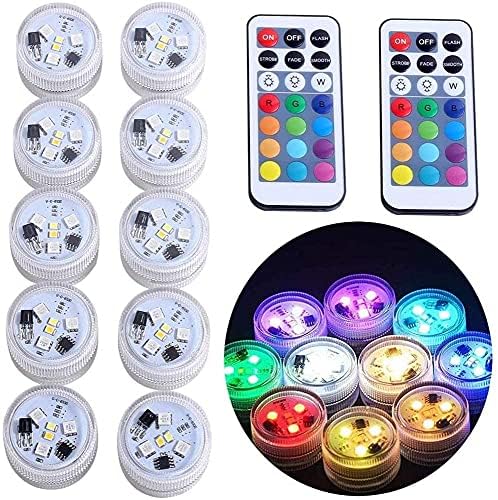 Miyawell 10pcs RGB Unterwasser Licht, Wasserdichte LED-Lichter Tauchbar Teelicht Batteriebetrieben mit IR-Fernbedienung für Hochzeit Aquarium Halloween Party Weihnachten von Miyawell