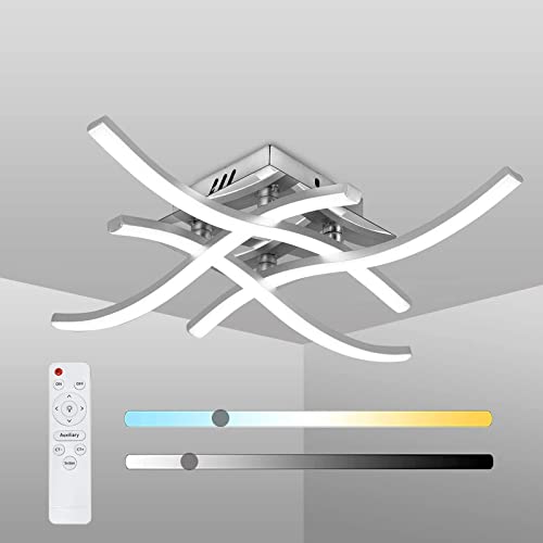 Miyawell LED Deckenleuchte Elegantes Curved Design 4 Eingebaute LED Boards 24W 2000lm Dimmbar Moderne Metall Deckenleuchte mit Fernbedienung für Wohnzimmer Schlafzimmer von Miyawell