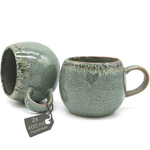 Miyuniq Kaffeetassen Set | 2 x 400 ml | Cappuccino Tassen | Handgefertigte Premium Qualität | Steinguttasse | Kaffeebecher | Tassen Set | Teetassen von Miyuniq