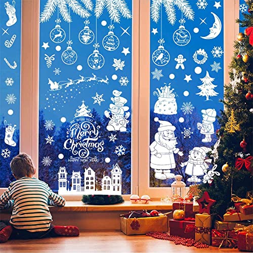 Weihnachtsdeko Fenster, 9 Blatt Fensterbilder Weihnachten, Fensterdeko Weihnachten Selbstklebend, PVC Fenstersticker Weihnachten, Doppelseitiger Fensteraufkleber Weihnachten Kinder von Mizijia