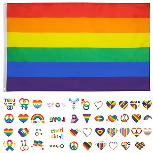Pride Flag, 150x90 cm Regenbogen Flagge + 4 Stücke Pride Sticker, LGBTQ Flagge mit Ösen-Polyester Fabric-Windproof, Regenbogenflagge für Innen- und Außendekoration, LGBTQ Pride Aktivität Pride Flag, 150x90 cm Regenbogen Flagge + 4 Stücke Pride Sticker, LGBTQ Flagge mit Ösen-Polyester Fabric-Windproof, Regenbogenflagge für Innen- und Außendekoration, LGBTQ Pride Aktivität von Mizijia
