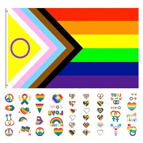 Regenbogen Flagge, 150x90 cm Pride Flag + 4 Stücke Pride Sticker, LGBTQ Flagge mit Ösen-Polyester Fabric-Windproof, Regenbogenfahne für Innen- und Außendekoration, LGBTQ Pride Aktivität Regenbogen Flagge, 150x90 cm Pride Flag + 4 Stücke Pride Sticker, LGBTQ Flagge mit Ösen-Polyester Fabric-Windproof, Regenbogenfahne für Innen- und Außendekoration, LGBTQ Pride Aktivität von Mizijia