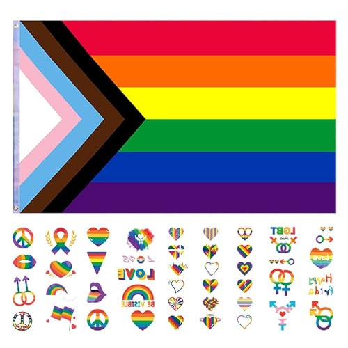 Regenbogenfahne, 150x90 cm LGBTQ Flagge + 4 Stücke LGBTQ Sticker, Pride Flag mit Ösen-Polyester Fabric-Windproof, Regenbogenflagge für Innen- und Außendekoration, LGBTQ Pride Aktivität Regenbogenfahne, 150x90 cm LGBTQ Flagge + 4 Stücke LGBTQ Sticker, Pride Flag mit Ösen-Polyester Fabric-Windproof, Regenbogenflagge für Innen- und Außendekoration, LGBTQ Pride Aktivität von Mizijia