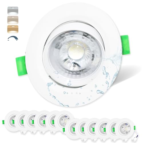 Mizlay 12er Set LED Einbaustrahler 230V Dimmbare Schwenkbar 90mm (Lochmaß 72-80mm), Außen Spots IP44 Warmweiß Neutralweiß Kaltweiß, Deckenspots Einbauleuchten Einbauspot Rund Weiß für Badezimmer Innen von Mizlay