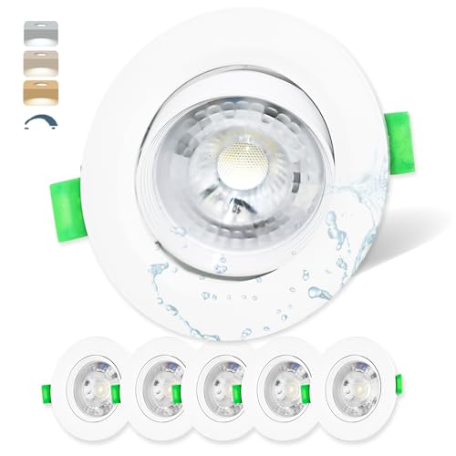 Mizlay 6er Set LED Einbaustrahler 230V Dimmbare Schwenkbar 90mm (Lochmaß 72-80mm), Außen Spots IP44 Warmweiß Neutralweiß Kaltweiß, Deckenspots Einbauleuchten Einbauspot Rund Weiß für Badezimmer Innen von Mizlay