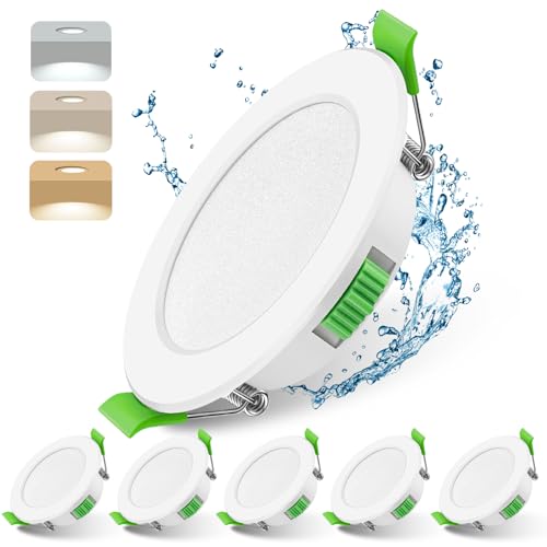 Mizlay LED Einbaustrahler 230V Dimmbar 7W 88mm (Lochmaß 70-75mm), IP44 Außen LED Spots Warmweiß Neutralweiß Kaltweiß, Flach Deckenspots Einbauleuchten Einbauspot Weiß für Badezimmer Innen 6er Set von Mizlay