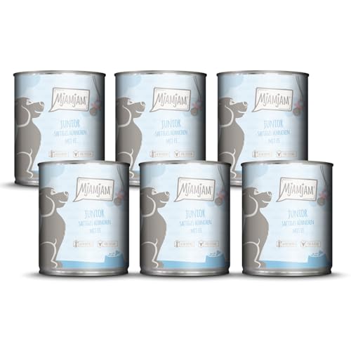 MjAMjAM - Premium Nassfutter für Hunde - Junior saftiges Hühnchen mit Ei, 6er Pack (6 x 800 g), naturbelassen mit extra viel Fleisch von MjAMjAM