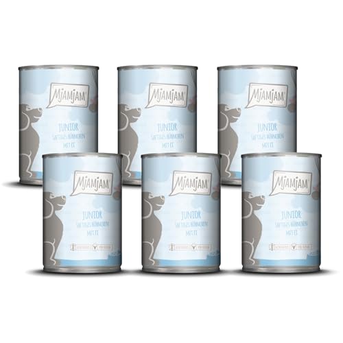 MjAMjAM - Premium Nassfutter für Hunde - Junior saftiges Hühnchen mit Ei, 6er Pack (6 x 400 g), naturbelassen mit extra viel Fleisch von MjAMjAM