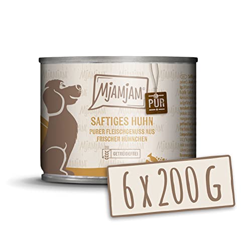 MjAMjAM - Premium Nassfutter für Hunde - saftiges Huhn pur 200g, 6er Pack (6 x 200g), naturbelassen mit extra viel Fleisch von MjAMjAM