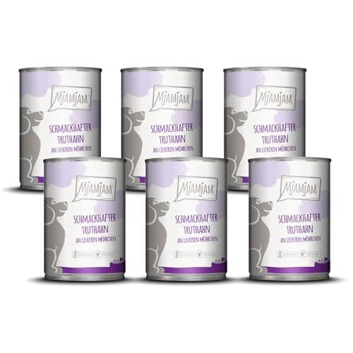MjAMjAM - Premium Nassfutter für Hunde - schmackhafter Truthahn an leckeren Möhrchen, 6er Pack (6 x 400 g), getreidefrei mit extra viel Fleisch von MjAMjAM
