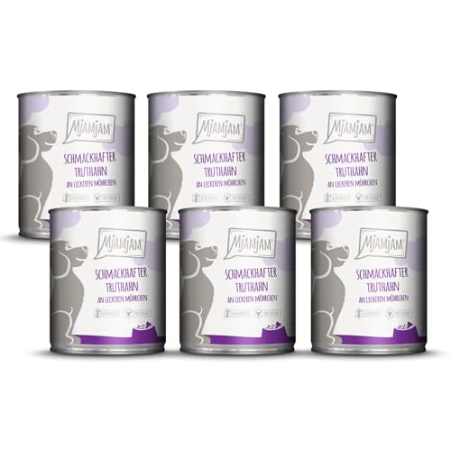 MjAMjAM - Premium Nassfutter für Hunde - schmackhafter Truthahn an leckeren Möhrchen, 6er Pack (6 x 800 g), getreidefrei mit extra viel Fleisch von MjAMjAM