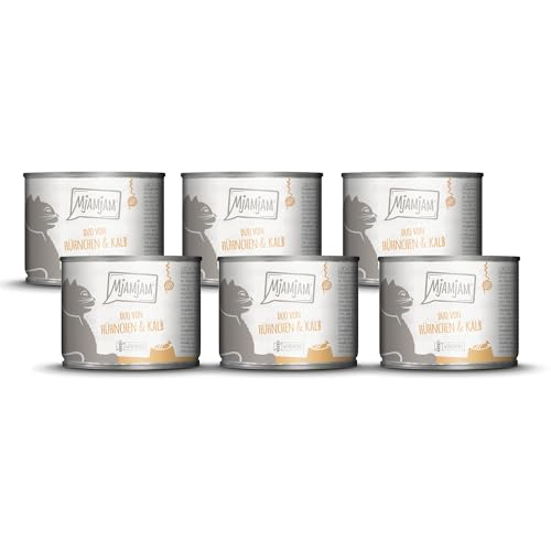 MjAMjAM - Premium Nassfutter für Katzen - DUO von zartem Hühnchen & Kalb an gedämpftem Kürbis, 6er Pack (6 x 200g), getreidefrei mit extra viel Fleisch von MjAMjAM