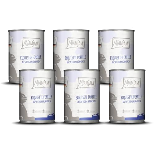 MjAMjAM - Premium Nassfutter für Katzen - exquisite Forelle an saftigem Hühnchen, 6er Pack (6x400g), getreidefrei von MjAMjAM