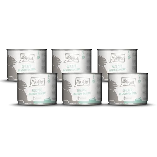 MjAMjAM - Premium Nassfutter für Katzen - gute Pute an gedämpftem Kürbis, 6er Pack (6 x 200 g), getreidefrei mit extra viel Fleisch von MjAMjAM