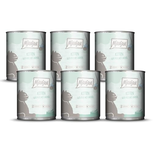 MjAMjAM - Premium Nassfutter für Katzen - Kitten gute Pute mit Lachsöl, 6er Pack (6x800g), getreidefrei von MjAMjAM