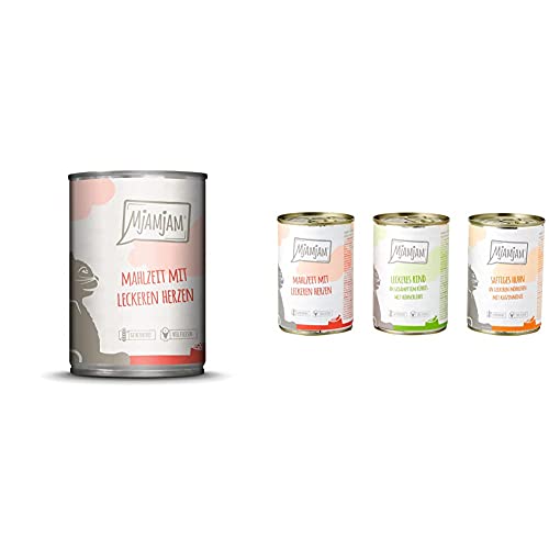 MjAMjAM - Premium Nassfutter für Katzen - Mahlzeit mit leckeren Herzen, 6er Pack (6 x 400 g) & Premium Nassfutter für Katzen - Mixpaket 1 - Huhn, Rind, Herzen, 6er Pack (6 x 400 g) von MjAMjAM