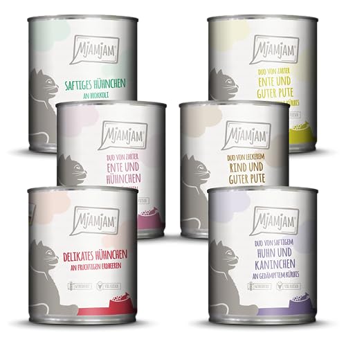 MjAMjAM - Premium Nassfutter für Katzen - Mixpaket 6 für deine Katze, 6er Pack (6 x 800 g), getreidefrei mit extra viel Fleisch von MjAMjAM