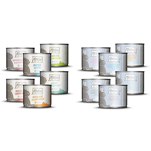 MjAMjAM - Premium Nassfutter für Katzen - Probierpaket, 6er Pack (6 x 200 g) & - Premium Nassfutter für Katzen - Probierpaket I an Soße, 6er Pack (6 x 185g), getreidefrei mit extra viel Fleisch von MjAMjAM