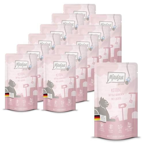 MjAMjAM - Premium Nassfutter für Katzen - Quetschie - Kitten saftiges Hühnchen mit Lachsöl, 12er Pack (12 x 125 g), getreidefrei mit extra viel Fleisch von MjAMjAM