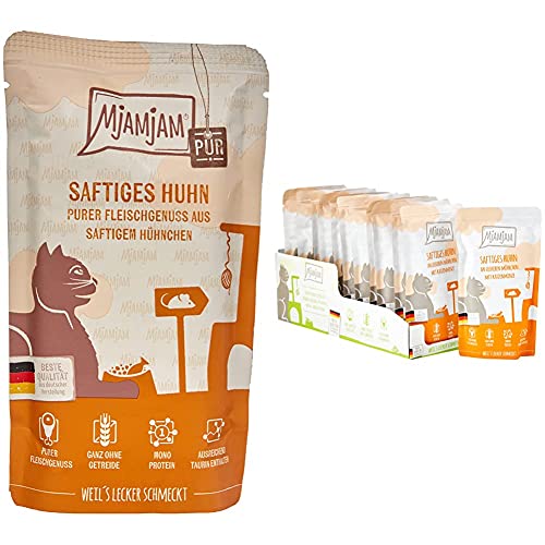 MjAMjAM - Premium Nassfutter für Katzen - Quetschie - Pure - Hühnchen, 12er Pack (12 x 125 g) & Premium Nassfutter für Katzen - Quetschie - saftiges Huhn an leckeren Möhrchen, 12er Pack (12 x 125 g) von MjAMjAM