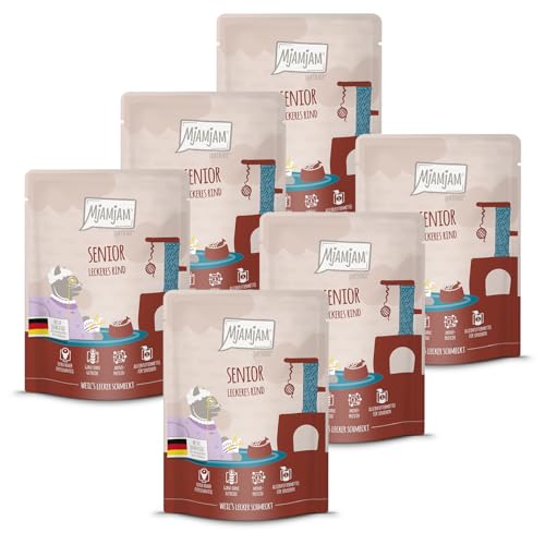 MjAMjAM - Premium Nassfutter für Katzen - Quetschie - Senior - leckeres Rind, 6er Pack (6x300g), getreidefrei von MjAMjAM