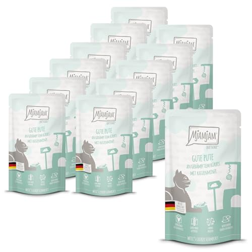 MjAMjAM - Premium Nassfutter für Katzen - Quetschie - gute Pute an gedämpftem Kürbis, 12er Pack (12 x 125 g), getreidefrei mit extra viel Fleisch von MjAMjAM