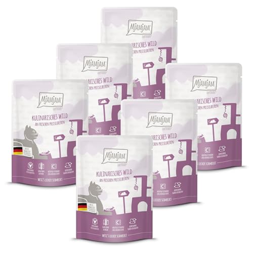 MjAMjAM - Premium Nassfutter für Katzen - Quetschie - kulinarisches Wild an frischen Preiselbeeren, 6er Pack (6x300g), getreidefrei von MjAMjAM