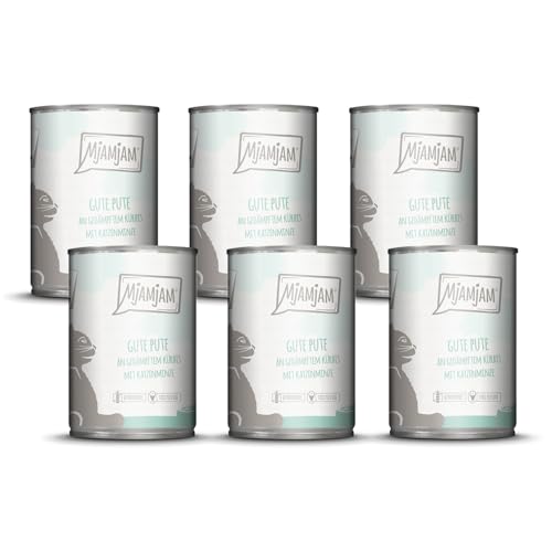 MjAMjAM - Premium Nassfutter für Katzen - gute Pute an gedämpftem Kürbis, 6er Pack (6 x 400 g), getreidefrei mit extra viel Fleisch von MjAMjAM