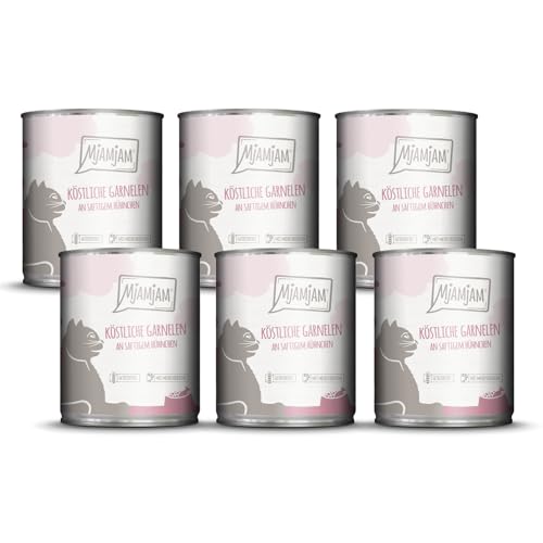 MjAMjAM - Premium Nassfutter für Katzen - köstliche Garnelen an saftigem Hühnchen, 6er Pack (6 x 800 g), getreidefrei mit extra viel Fleisch von MjAMjAM