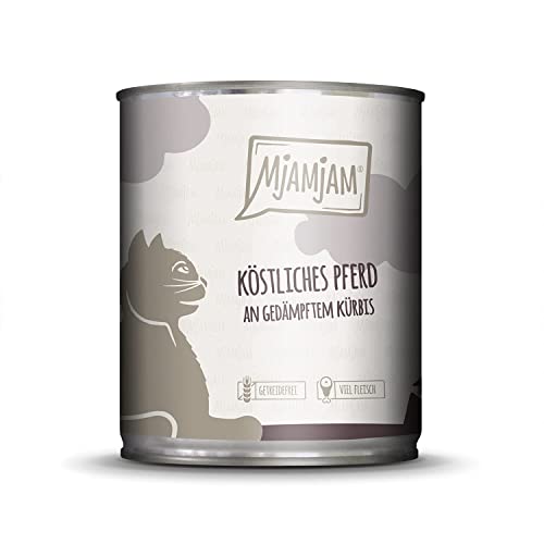 MjAMjAM - Premium Nassfutter für Katzen - köstliches Pferd an gedämpftem Kürbis, 6er Pack (6 x 800 g), getreidefrei mit extra viel Fleisch von MjAMjAM