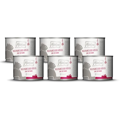 MjAMjAM - Premium Nassfutter für Katzen - kulinarischer Hirsch und Truthahn an frischen Cranberries, 6er Pack (6 x 200 g), getreidefrei mit extra viel Fleisch von MjAMjAM