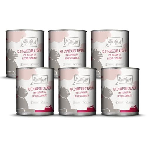 MjAMjAM - Premium Nassfutter für Katzen - kulinarischer Hirsch und Truthahn an frischen Cranberries, 6er Pack (6 x 800 g), getreidefrei mit extra viel Fleisch von MjAMjAM