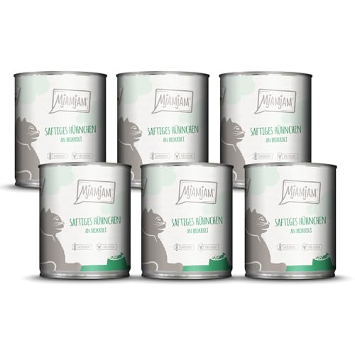 MjAMjAM - Premium Nassfutter für Katzen - saftiges Hühnchen an Brokkoli, 6er Pack (6 x 800 g), getreidefrei mit extra viel Fleisch von MjAMjAM