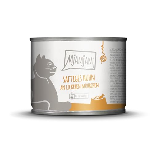 MjAMjAM - Premium Nassfutter für Katzen - saftiges Huhn an leckeren Möhrchen, 1er Pack (1 x 200 g), getreidefrei mit extra viel Fleisch von MjAMjAM