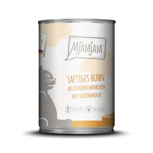 MjAMjAM - Premium Nassfutter für Katzen - saftiges Huhn an leckeren Möhrchen, 1er Pack (1 x 400 g), getreidefrei mit extra viel Fleisch von MjAMjAM