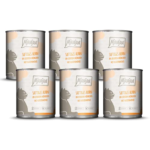 MjAMjAM - Premium Nassfutter für Katzen - saftiges Huhn an leckeren Möhrchen, 6er Pack (6 x 800 g), getreidefrei mit extra viel Fleisch von MjAMjAM