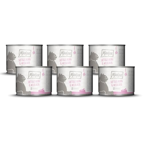 MjAMjAM - Premium Nassfutter für Katzen - saftiges Huhn und Wildlachs, 6er Pack (6 x 200 g), getreidefrei mit extra viel Fleisch von MjAMjAM