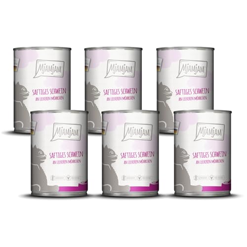 MjAMjAM - Premium Nassfutter für Katzen - saftiges Schwein an leckeren Möhrchen, 6er Pack (6 x 400 g), getreidefrei mit extra viel Fleisch von MjAMjAM