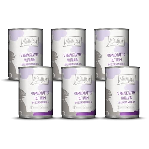 MjAMjAM - Premium Nassfutter für Katzen - schmackhafter Truthahn an leckeren Möhrchen, 6er Pack (6 x 400 g), getreidefrei mit extra viel Fleisch von MjAMjAM