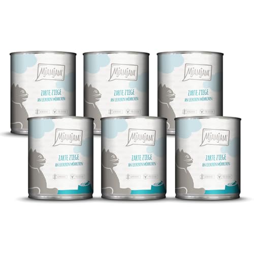 MjAMjAM - Premium Nassfutter für Katzen - zarte Ziege an leckeren Möhrchen, 6er Pack (6 x 800 g), getreidefrei mit extra viel Fleisch von MjAMjAM