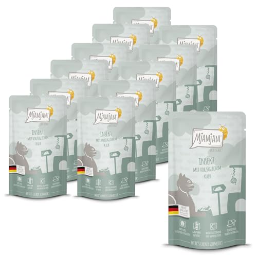 MjAMjAM - Premium Nassfutter für Katzen - Quetschie - Insekt mit vorzüglichem Kalb, 12er Pack (12 x 125 g), getreidefrei mit Insektenprotein von MjAMjAM