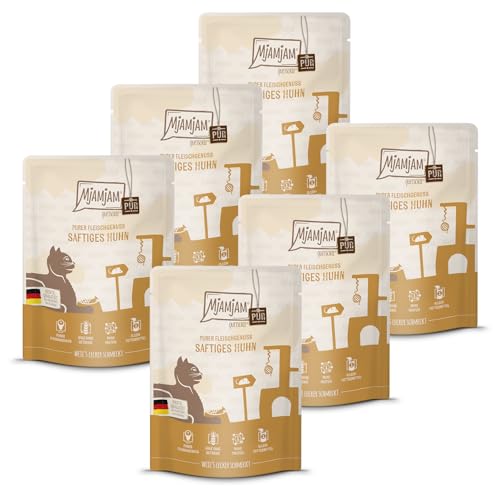 MjAMjAM - Premium Nassfutter für Katzen - Quetschie - Purer Fleischgenuss - saftiges Hühnchen pur, 6er Pack (6 x 300 g), getreidefrei mit extra viel Fleisch von MjAMjAM