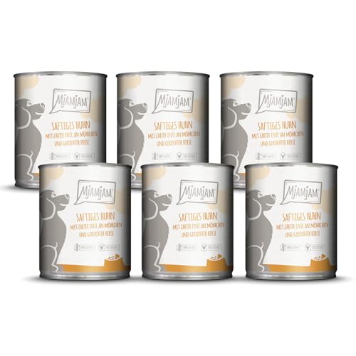 MjAMjAM - Premium Nassfutter für Hunde - saftiges Huhn mit zarter Ente an Möhrchen und gekochter Hirse, 6er Pack (6 x 800 g), naturbelassen mit extra viel Fleisch von MjAMjAM