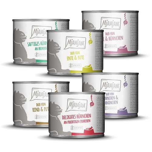 MjAMjAM - Premium Nassfutter für Katzen - Mixpaket 6 für deine Katze, 6er Pack (6 x 200 g), getreidefrei mit extra viel Fleisch von MjAMjAM