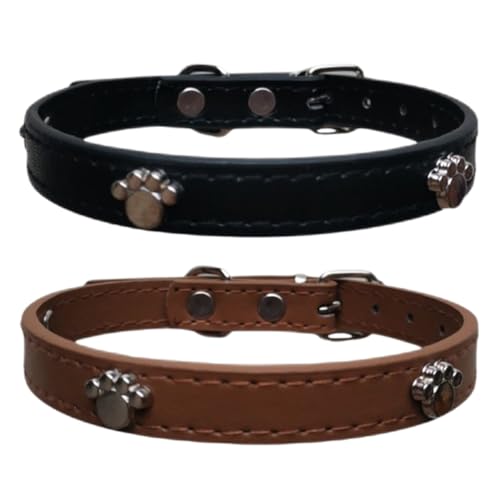 2-teiliges PU-Halsband für Katzen und Hunde mit Metallschnalle, schwarz und braun, Größe S: 1,5 x 37 cm 2-teiliges PU-Halsband für Katzen und Hunde mit Metallschnalle, schwarz und braun, Größe S: 1,5 x 37 cm von Mjzzh