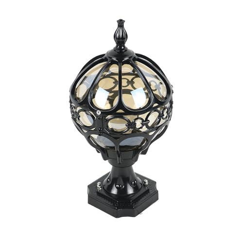 Mkichi Sockelleuchte Außen,Vintage Schwarz Gartenlampe Pollerleuchte aus Aluminium und Ball Glas Lampenschirm,IP44 Wasserdicht Wegeleuchte Außenlampe Laterne für Garten Terrasse,E27 (Schwarz) von Mkichi