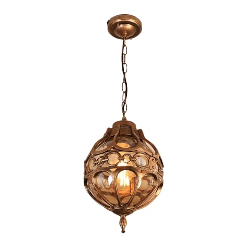 Mkichi Vintage Outdoor Hängelampe E27 Außen Pendelleuchte Schwarz Gartenlampe Kugel-Design,Retro IP44 Außenlampe Hängeleuchte Aluminium Glas Lampenschirm für Garten Terrasse Pavillon (Bronze) von Mkichi