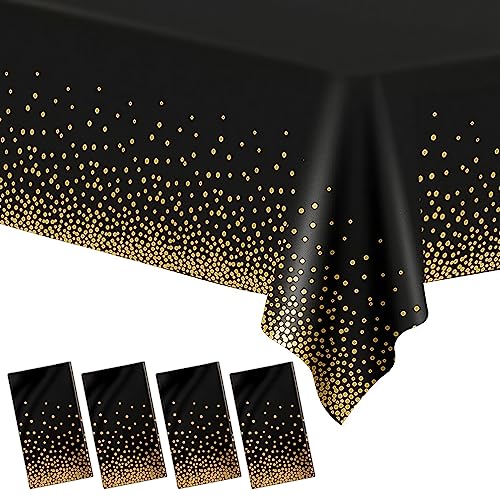 Dot Tischdecken, 4 Stück Schwarz und Gold Party Tischdecke, Rechteckiger Schwarz Gold Dot Confetti Geburtstag Tischdecke, Einweg Tischdecken für Picknick, Braut Shower, Jahrestag, Hochzeit (A) von Mkitnvy